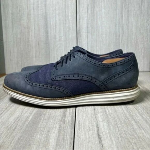 Cole Haan Grand.OS ZeroGrand WingTip Oxford Blue Dress Shoes Mens Size 11.5 - Picture 1 of 10